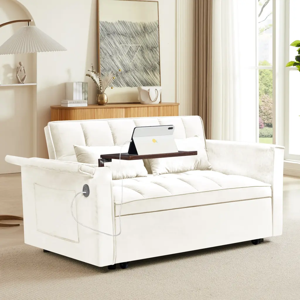 55.5 Inch 3 1 Foldable Sofa Bed Modern Velvet Double Sofa Bed Storage fm home