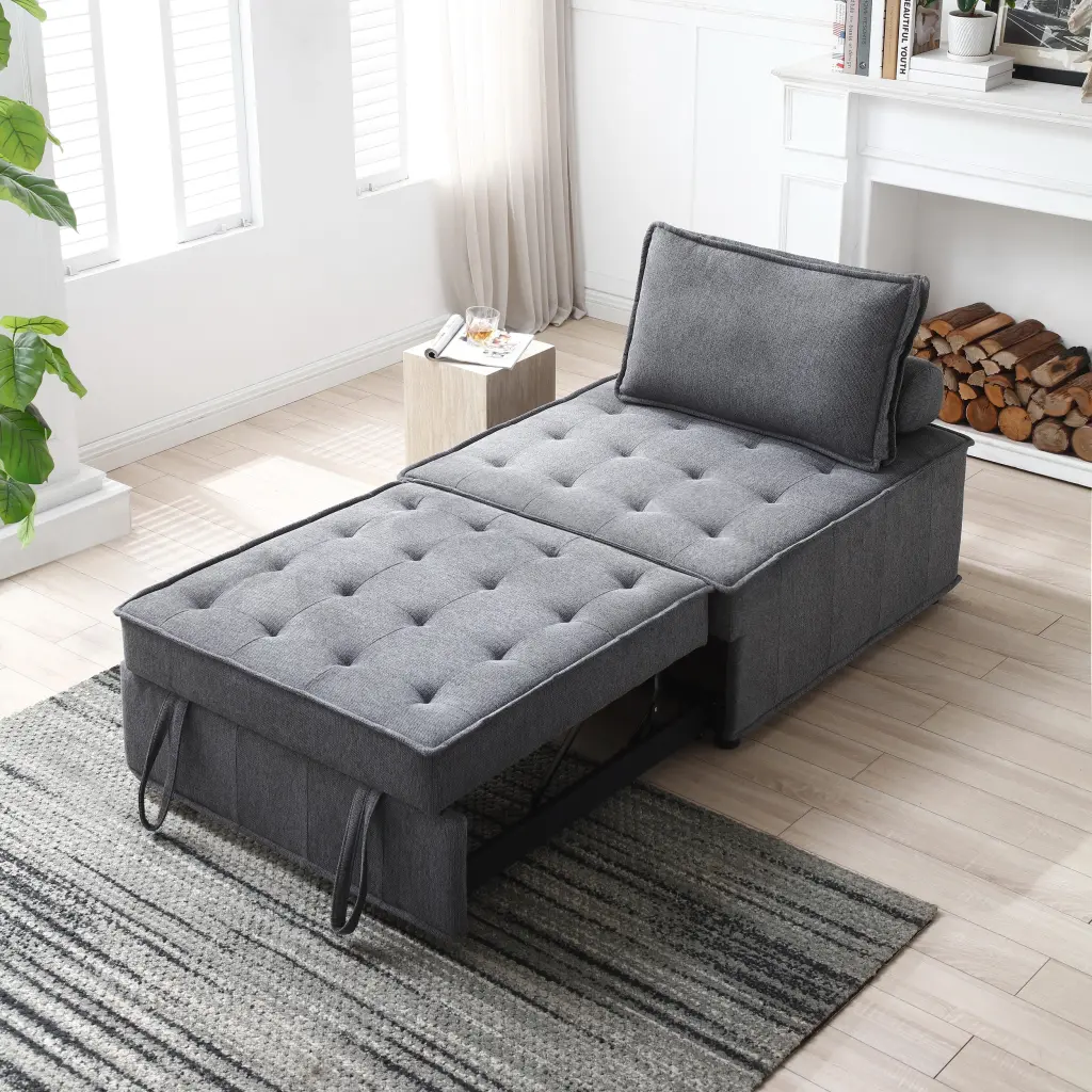 Multipurpose Linen Ottoman Lazy Sofa Pull Out Sofa Bed Dark Color hdf store