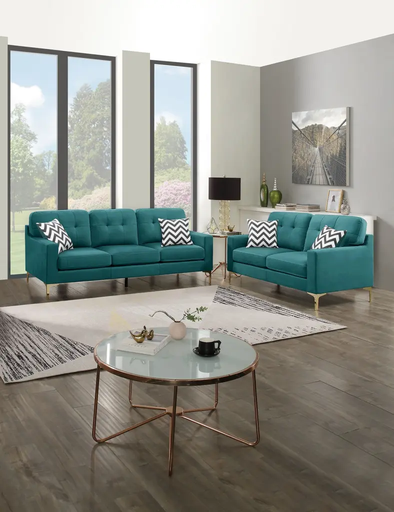 Teal Blue Velvet 2 Piece Sofa Set Loveseat Modern Living Room Furniture kanepe