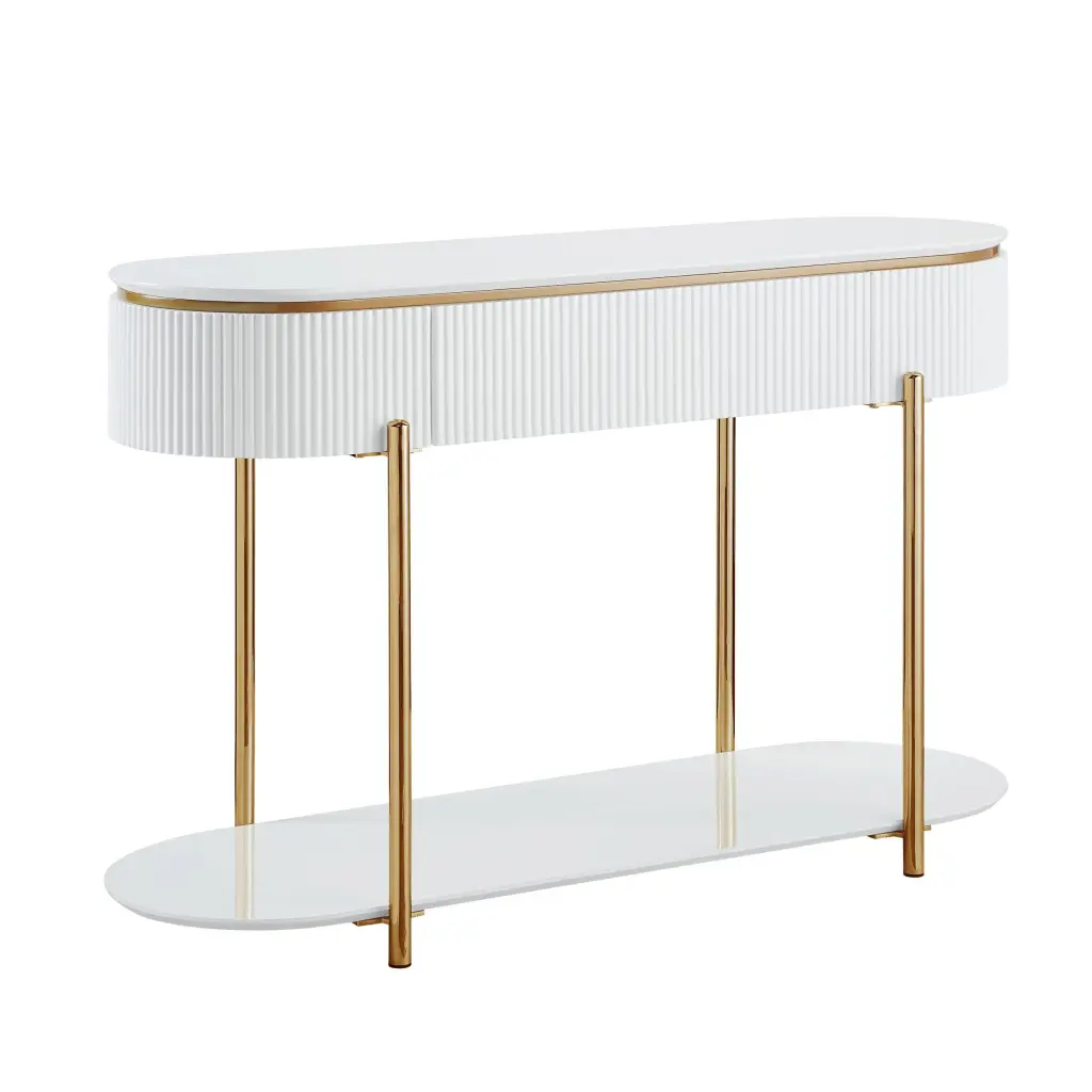 Daveigh Sofa Table White High Gloss Gold Finish LV02466 White Gold acme onsite store