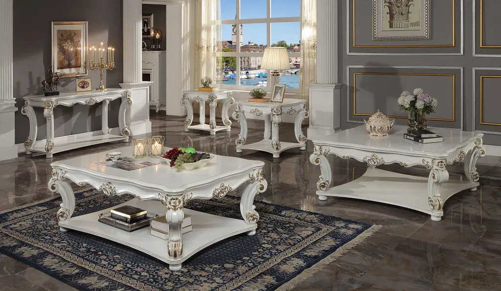 Vendome Sofa Table Antique Pearl Finish Antique White Timber acme onsite store