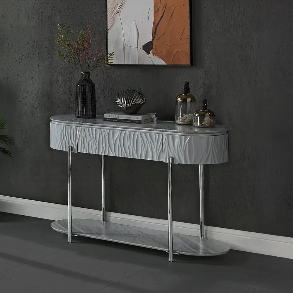 Grey High Gloss And Chrome Sofa Table Bottom Shelf furniture max