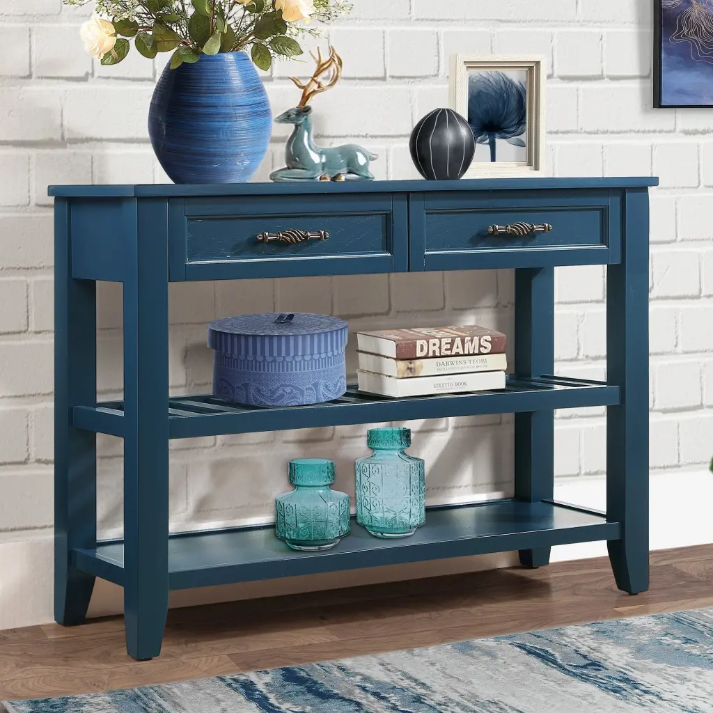 Mid Century Console Sofa Table 2 Storage Drawers and 2 Tier Shelves power growth furniture