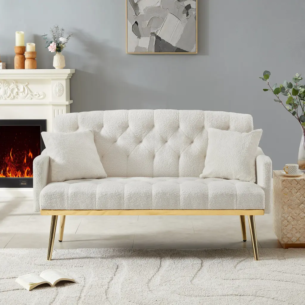 Cream White Teddy Material 2 Seater Sofa Cream White Engineered Wood Frame cy furniture