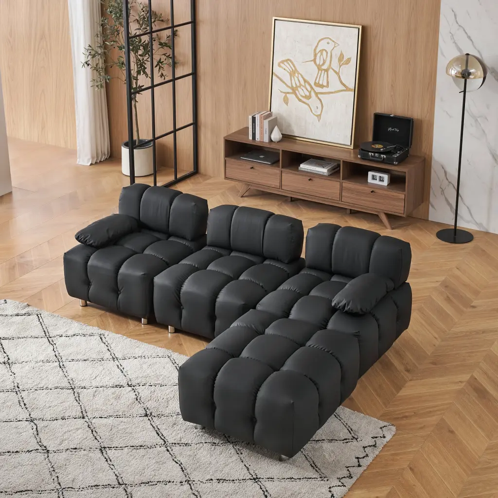 90.60 Inch Technology Cloth Black Sofa Water-resistant Stain And Cat Scratch Resistant fan chen furniture
