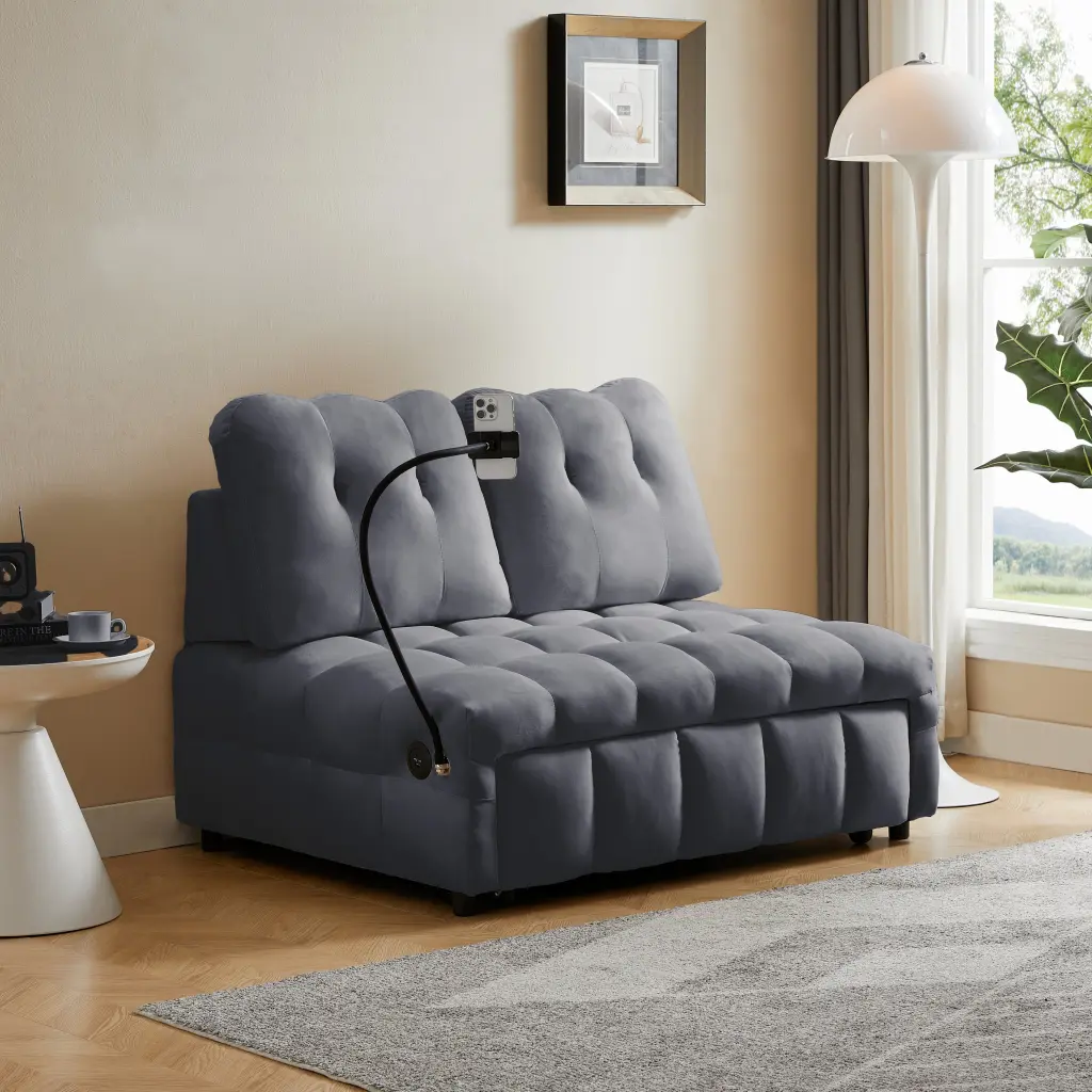 Modern Velvet Sofa Pull Out Bed and Independently Removable Backrest fj furniture