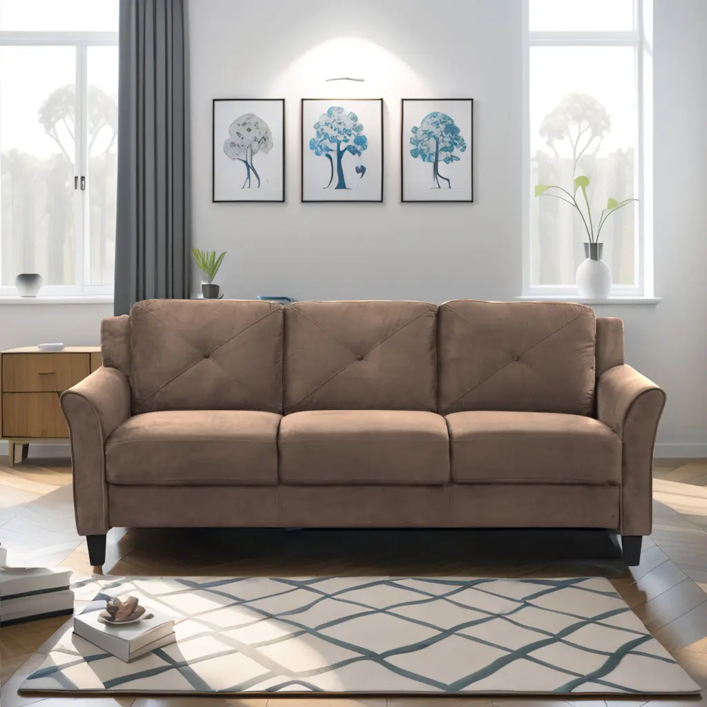 Trendy Living Room Sofa 3 People Brown Velvet Material Comfortable Couch jiumi
