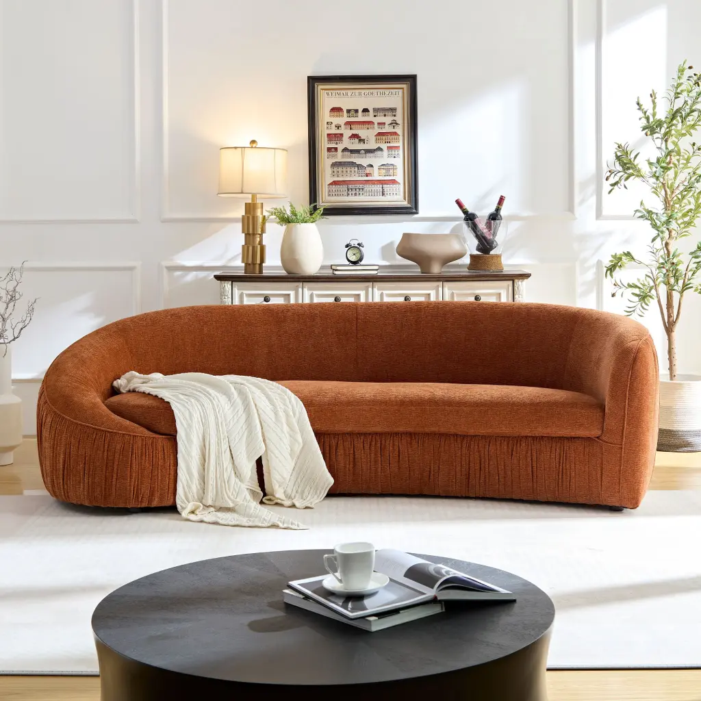 92.13 Inch Modern Curved Sofa Couch Upholstered Living Room justone