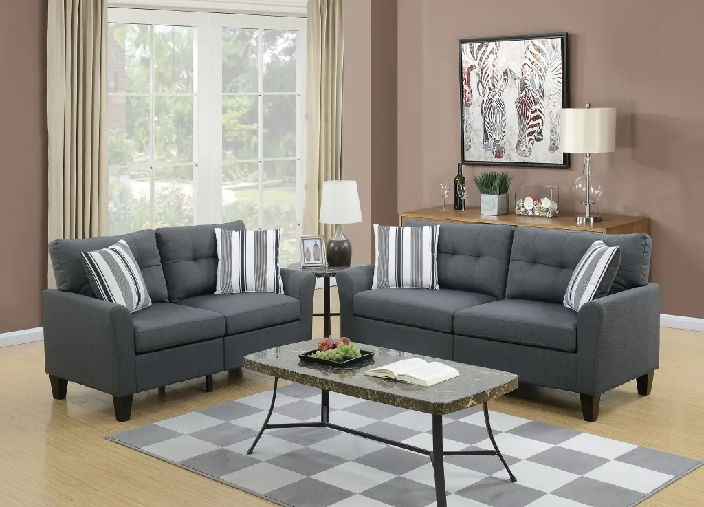 2Pc Sofa Set Charcoal Glossy Living Room Sofa And Loveseat kanepe
