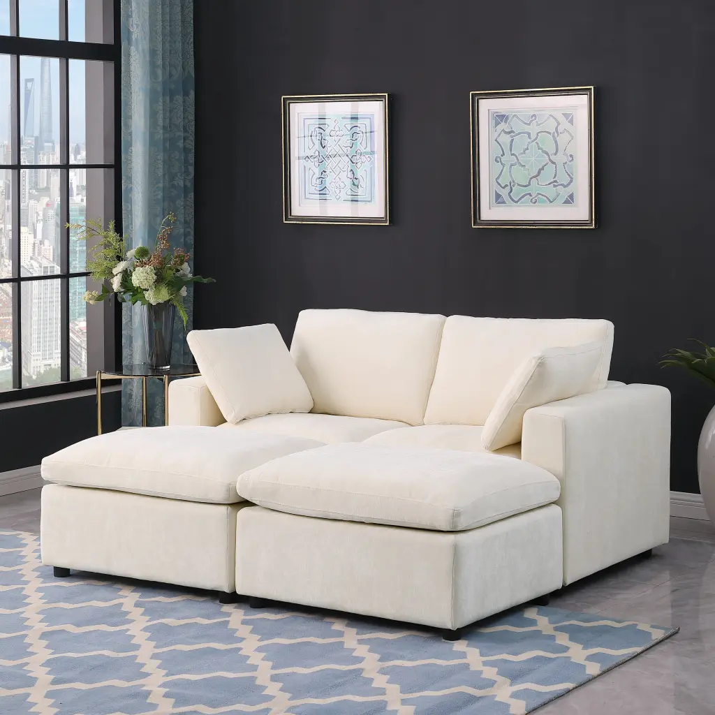 68.5 Inch Loveseat Sofa 2 Ottoman Modular Sofa Sleeper Couch Set meiting furniture