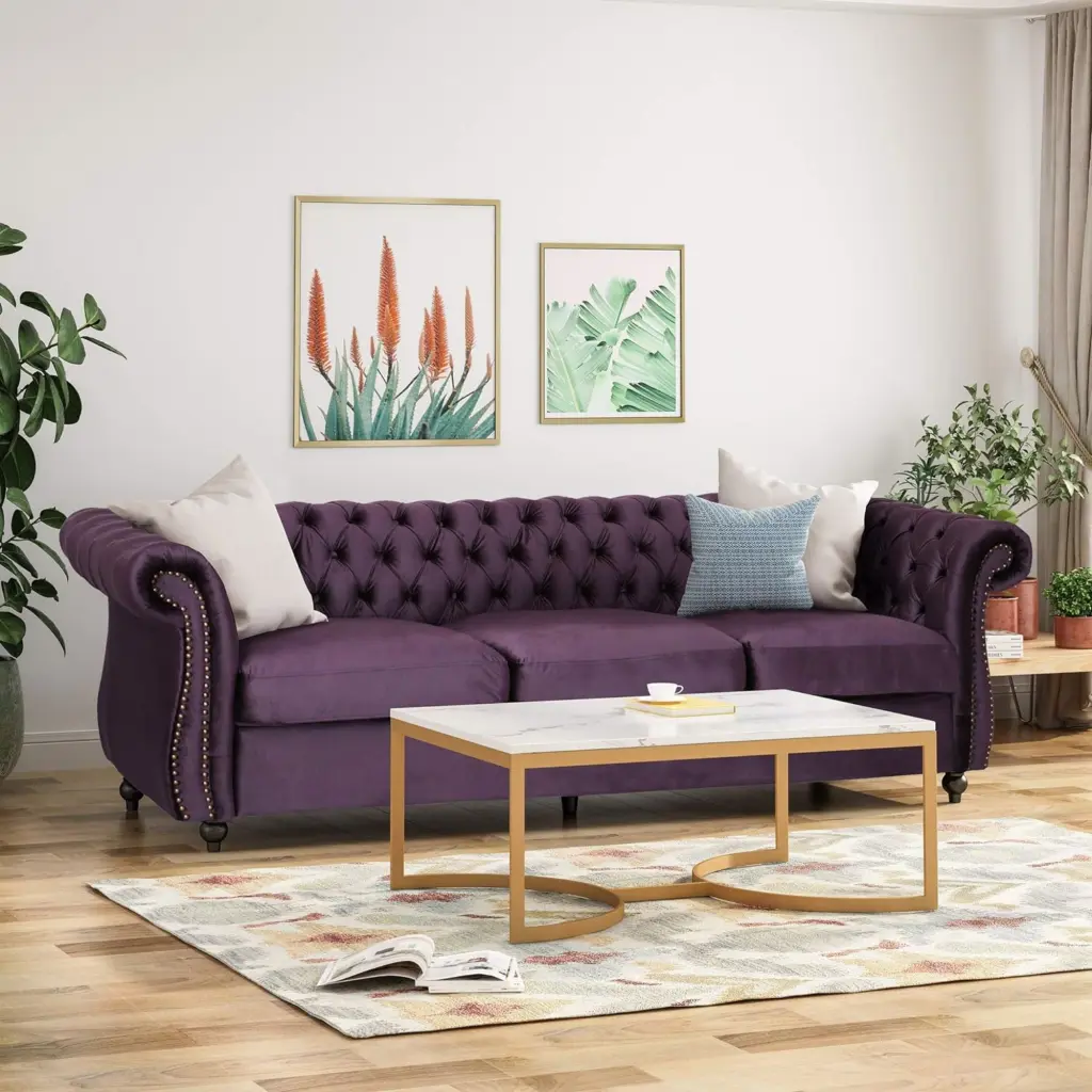 Opulent 3 Seater Purple Velvet Sofa Timeless Design Luxury Living Room Furniture nh-echo