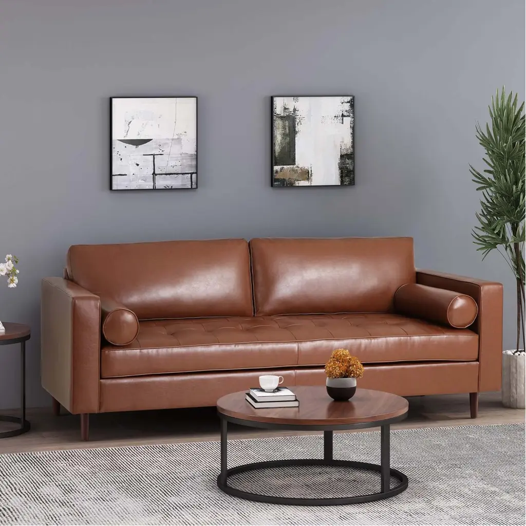 Mirod Comfy 3 Seat Sofa Timber Legs PU Living Room and Study nh-mirod