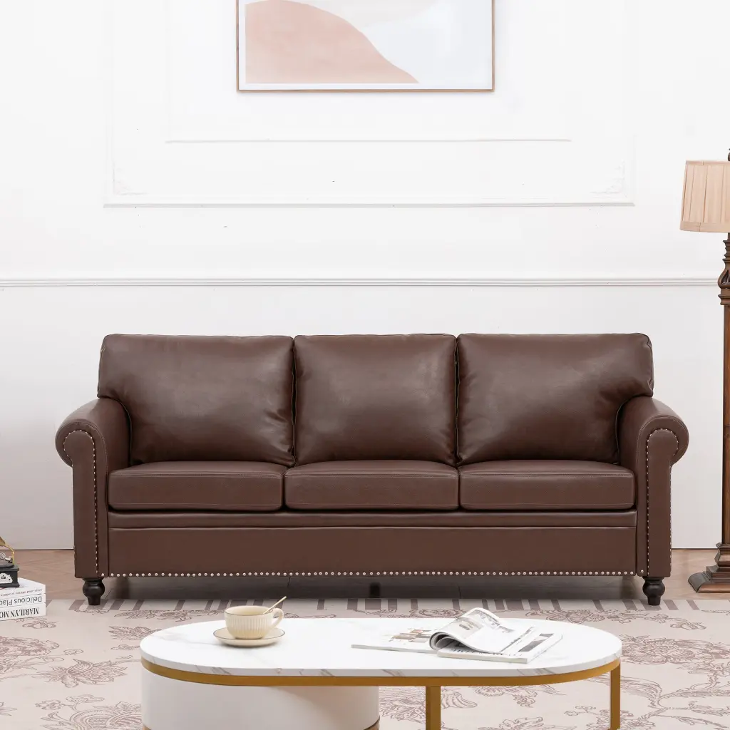 3 Seater Sofa Brown PU Foam Material Comfortable Living Room Couch rnb
