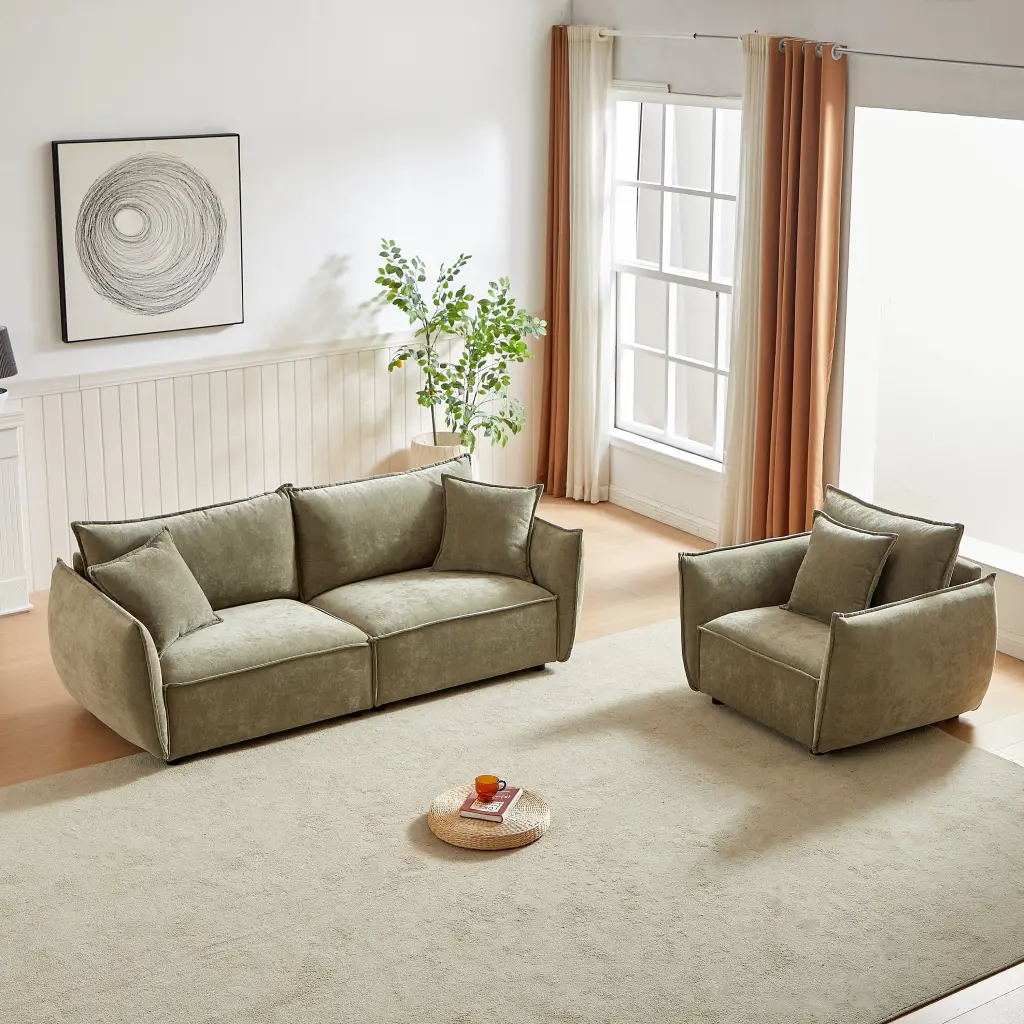 3 Seater 1 Seater Bundle Sofa Modern Living Room Linen Material Sectional w1193
