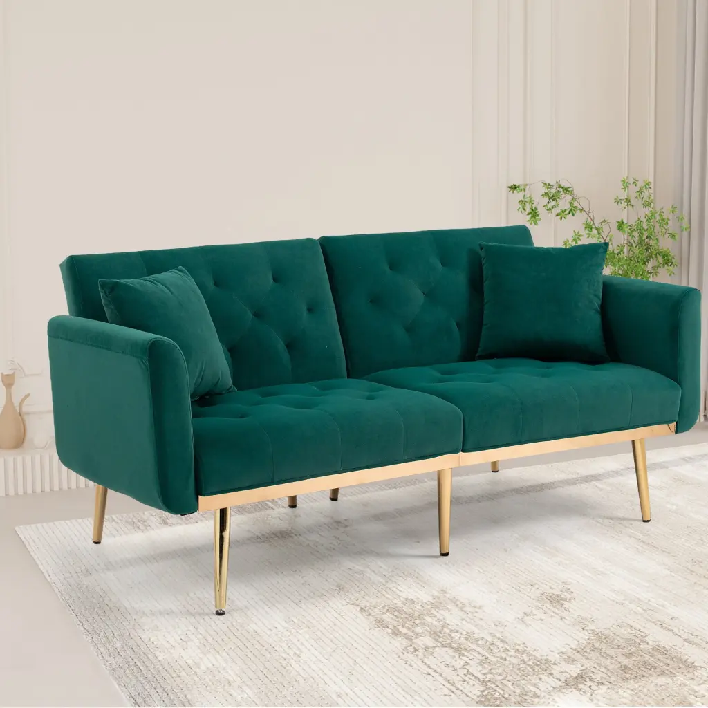 Coolmore Velvet Sofa Accent Sofa Metal Feet Green Polyester Fabric w1539 coolmore
