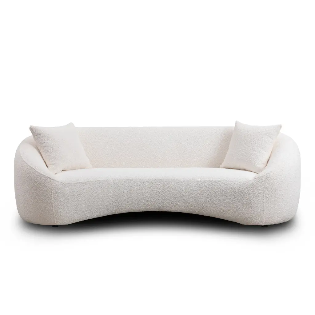 93.31 Inch Minimalist Curved 3 Seater Sofa White Boucle Fleece Upholstered Modern Living Room Furniture yxhome