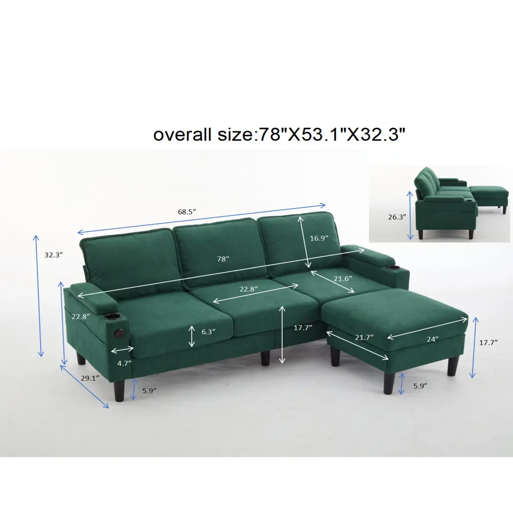 Green Hue Bundle Totally KD 3 Seater Sofa Storage Ottoman Stool zs furniture
