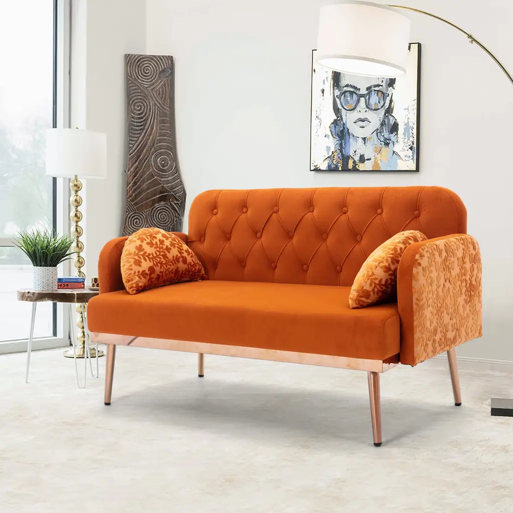 Coolmore Modern Velvet Loveseat Sofa Comfy Upholstered 2 Seater Sofa Pillows coolmore w-395