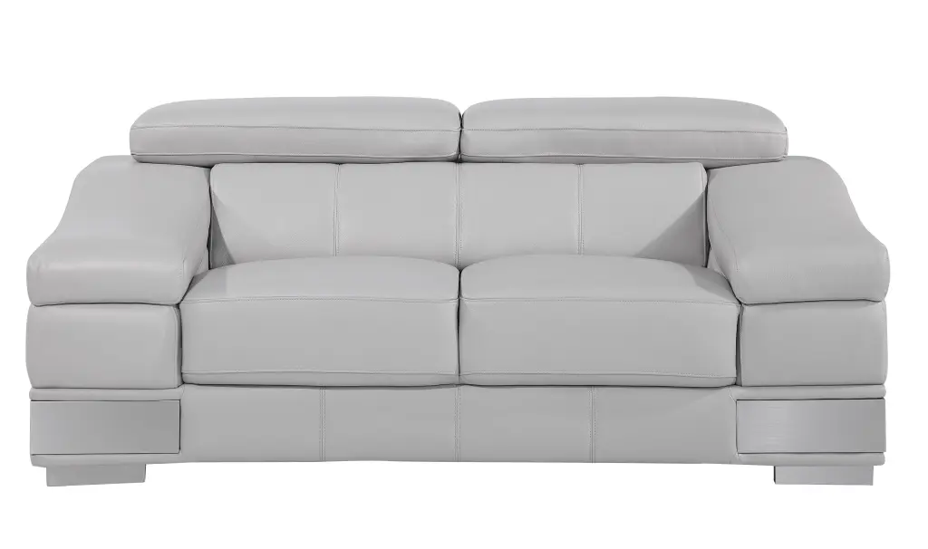 Top Grain Italian Leather Loveseat Light Gray Foam Upholstered Sofa global united