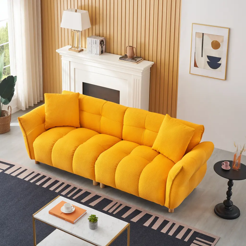 93.70 Inches Long Teddy Sofa Material Two Matching Pillows And Throw Blanket fan chen furniture