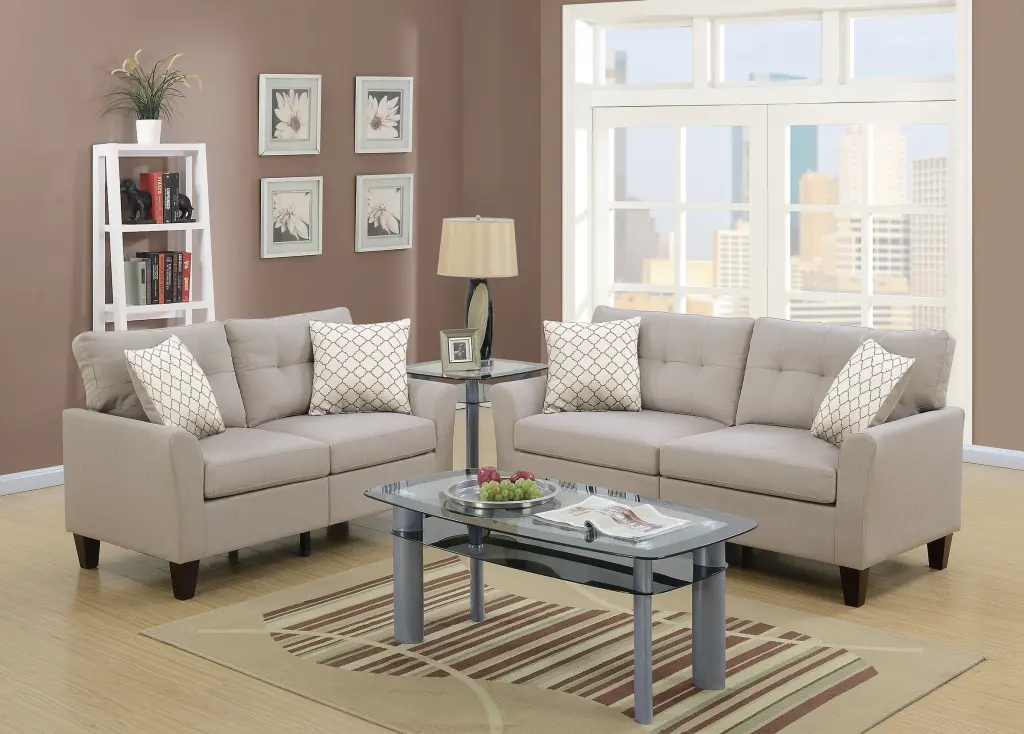 2-Piece Sofa Set Living Room Furniture Beige Glossy Polyester Sofa and Loveseat kanepe