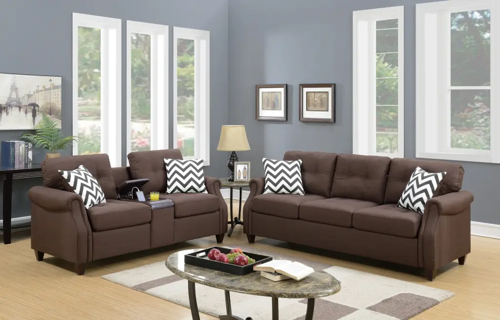 2 Piece Dark Coffee Plush Polyfiber Sofa Set Living Room kanepe