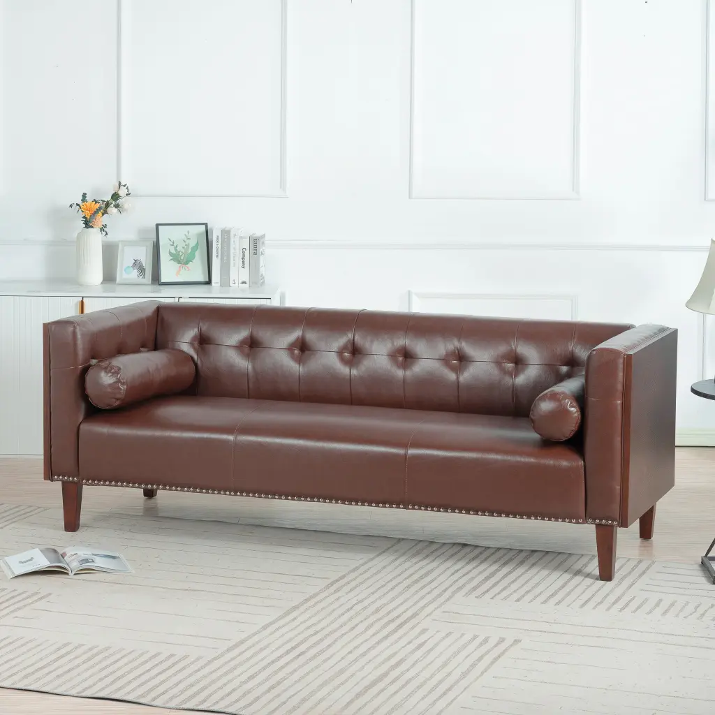78.74 Inch Timberen Decorated 3 Seater Sofa Dark Brown PU rnb