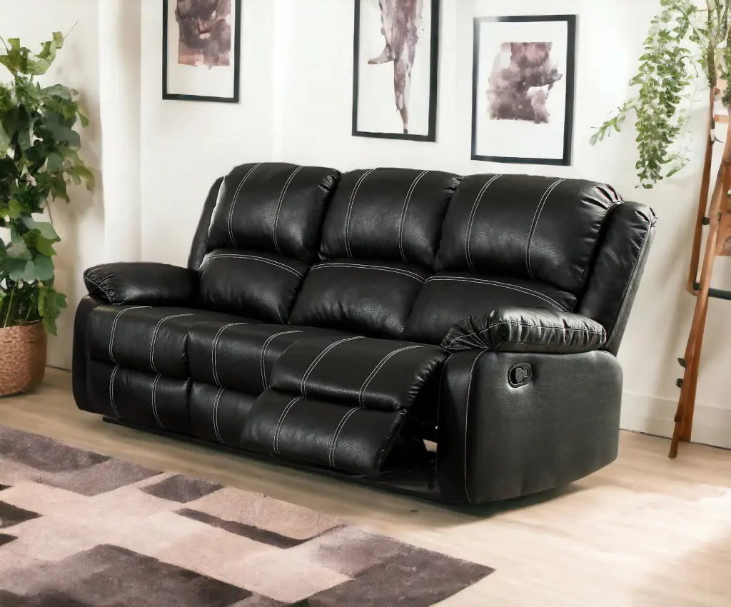 Zuriel Motion Sofa Black Synthetic Leather LV52285 Modern Upholstered acme onsite store