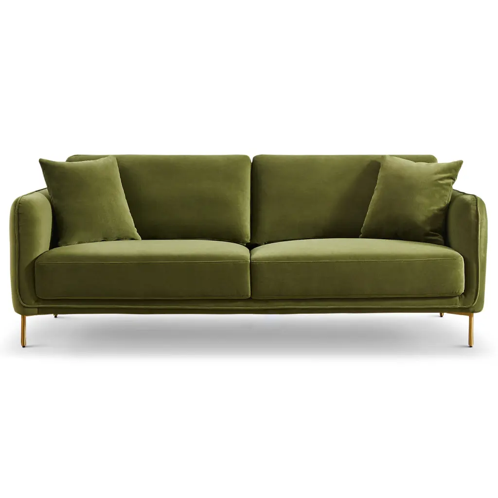 Danton Olive Green Velvet Sofa Gold Light Green Olive Green Velvet Metal Legs Luxurious Living Room Couch ashcroft furniture