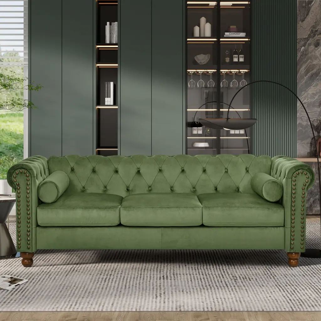 Phoyal Large Velvet Sofa Three Seat Chesterfield Timeless Tufted Living Room ching hing-furniture