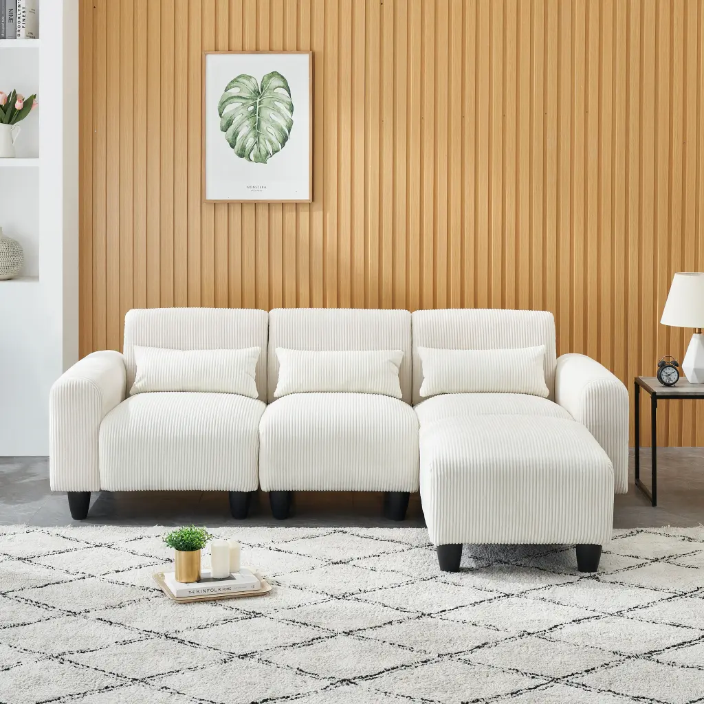 84.60 Inches Long Corduroy Sofa Fabric 3 Matching Toss Pillows fan chen furniture