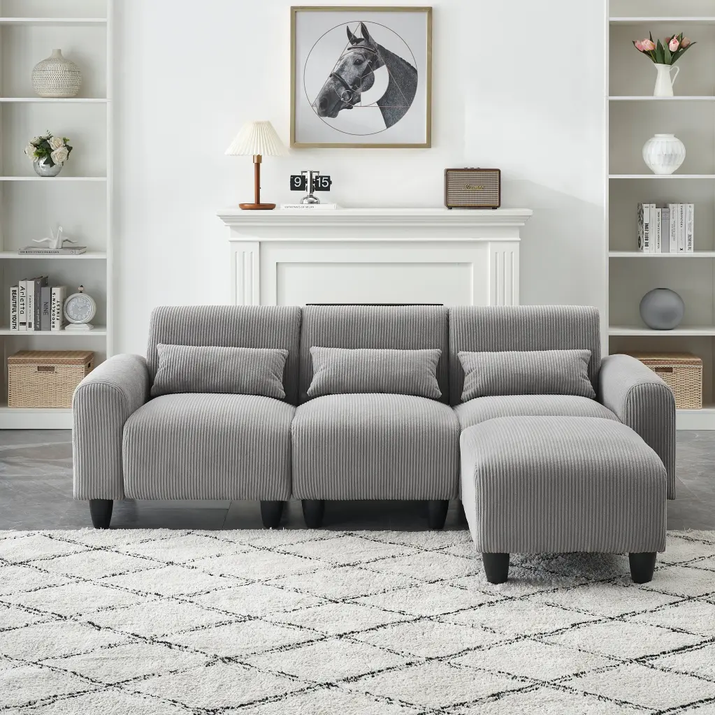 84.60 Inches Long Corduroy Sofa 4 Matching Toss Pillows fan chen furniture