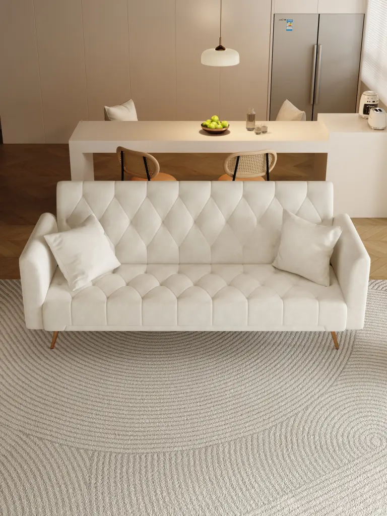 71 Inch Convertible Sofa American Retro Beige Velvet Couch fan chen furniture