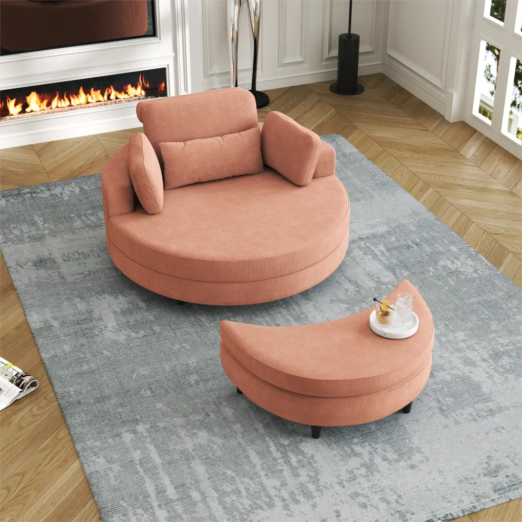 51 Inch Orange Corduroy Sofa Two Throw Pillows And Waist Pillow fan chen furniture