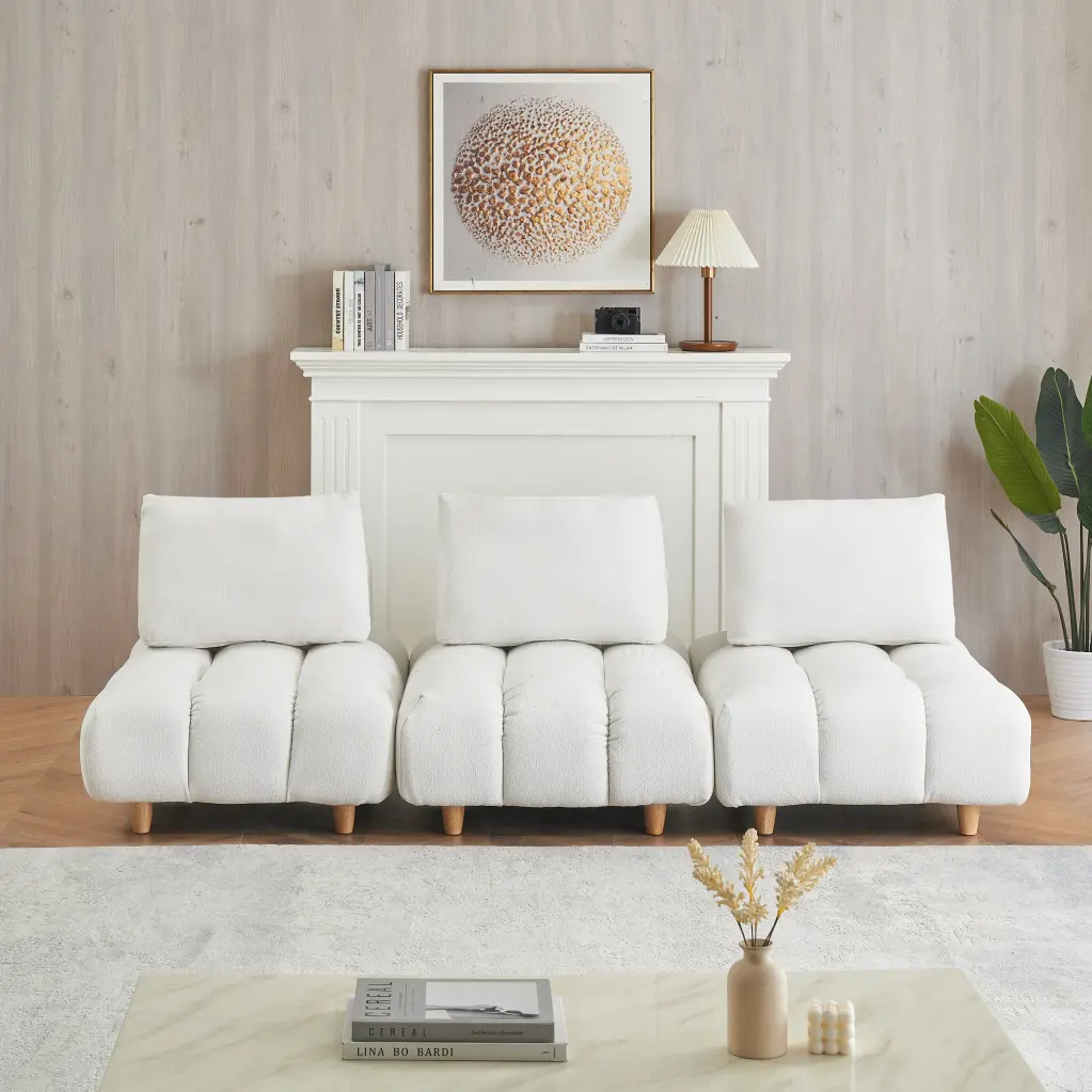 90 Inches Long Teddy Sofa Fabric Spacious and Cozy Seats Living Room fan chen furniture