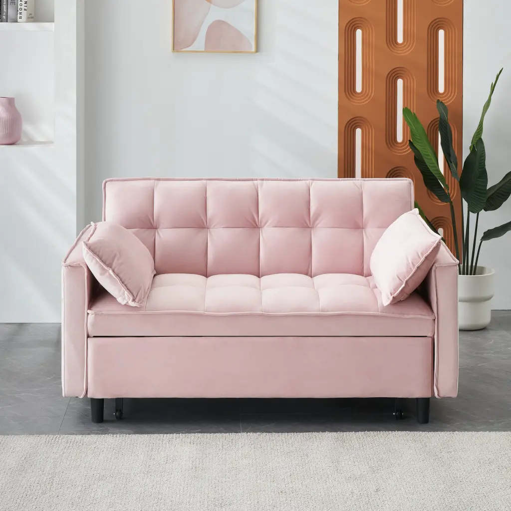 Modern Velvet Sofa Pull Out Bed Small Casual Sofa Back Support fan chen furniture