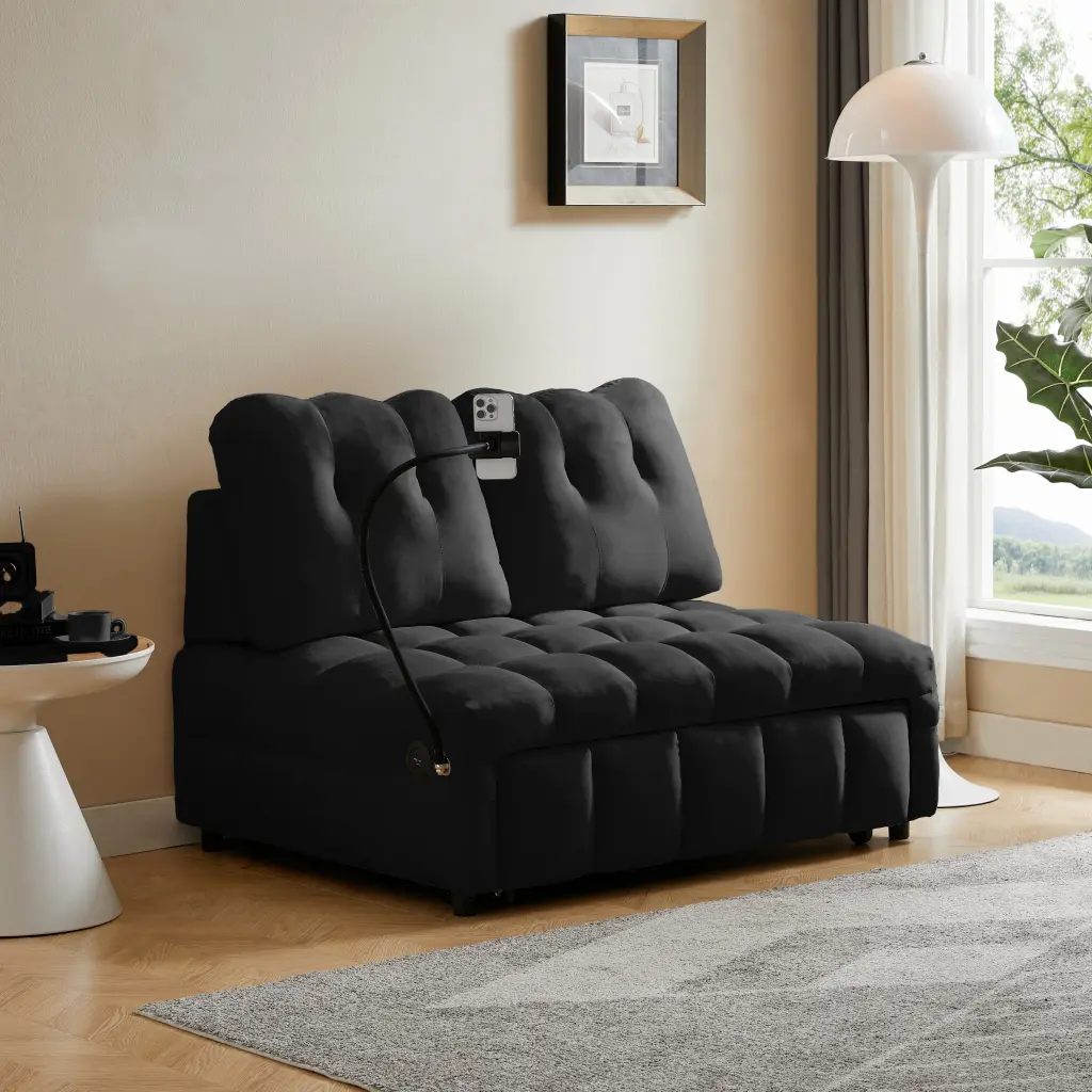 Modern Velvet Sofa Pull Out Bed and Removable Backrest fj furniture