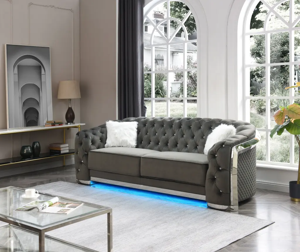 Sapphire G0590A S Sofa Gray Gray Foam Velvet Upholstered glory furniture