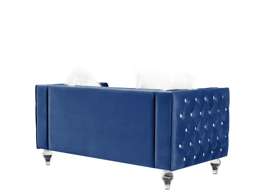 2066 Three Person Navy Blue Velvet Sofa Armrests hao xiang store