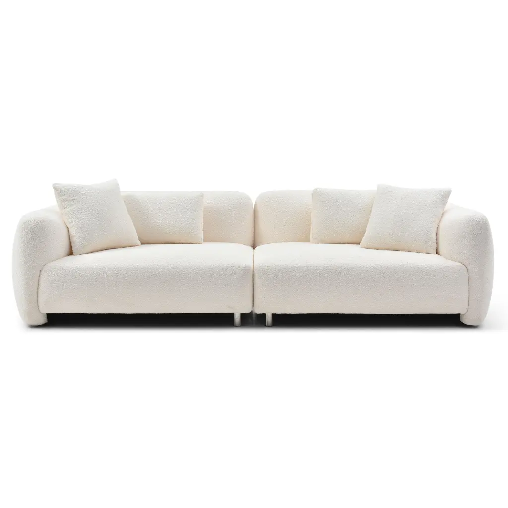 110.23 Inch Oversized Sofa Comfy Teddy Bouclé Fabric 4 Pillows justone interior