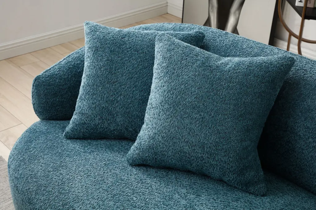 Blue Mid Century Modern Curved Sofa, 3-Seat Cloud Couch Boucle Fabric justone interior