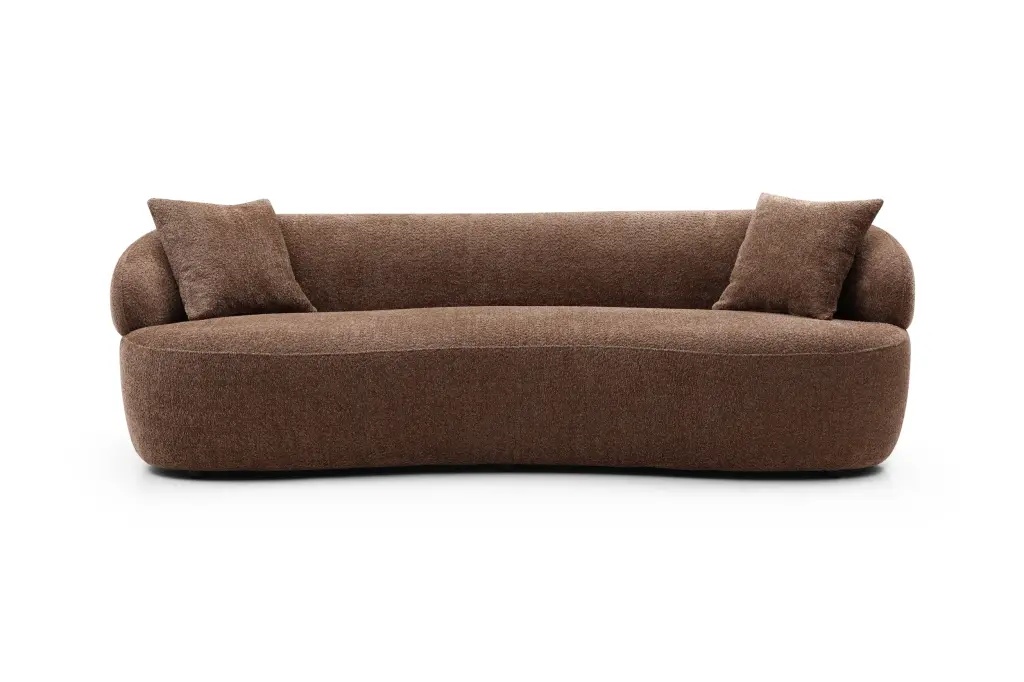 Brown Mid Century Modern Curved Sofa 3 Seat Cloud Couch Boucle Sofa Living Room justone interior