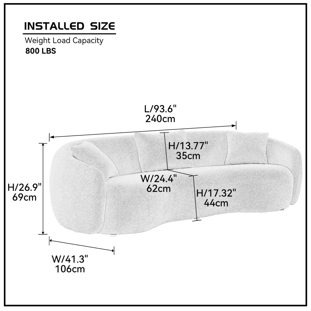 Modern Curved Sofa Boucle Material Couch Bedroom Stationery Apartment justone interior