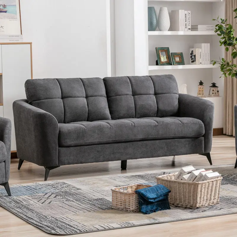 Callie 79 Inch Gray Woven Material Sofa Gray Velvet Modern Living Room Couch lilola home