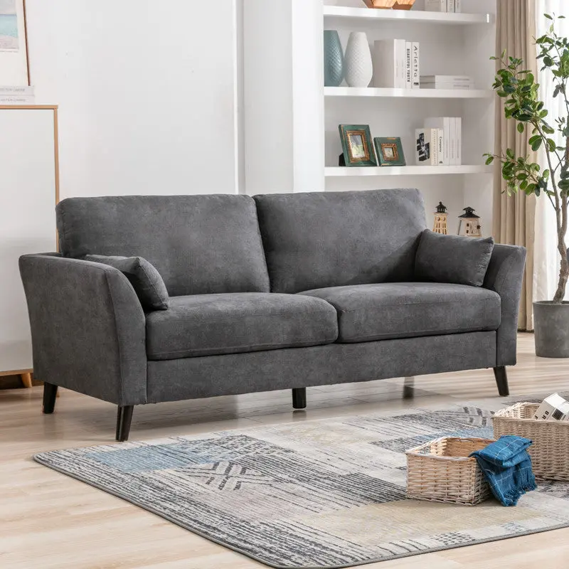 Damian 77 Inch Gray Woven Velvet Sofa Solid Timber Legs lilola home
