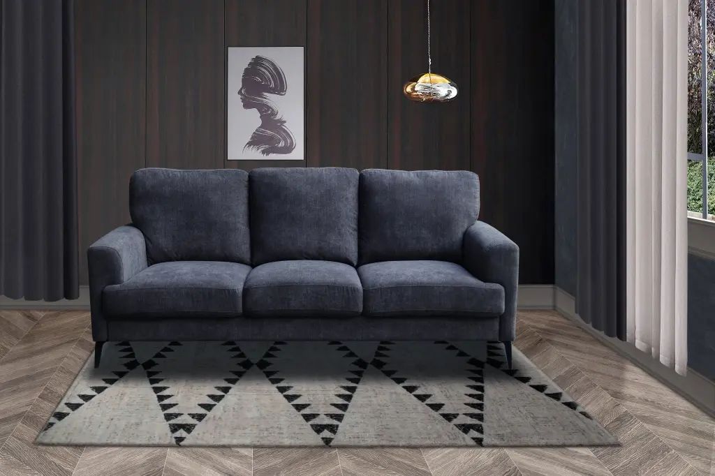 Jackson 84.5 Inch Black Chenille Sofa Black Metallic Legs lilola home