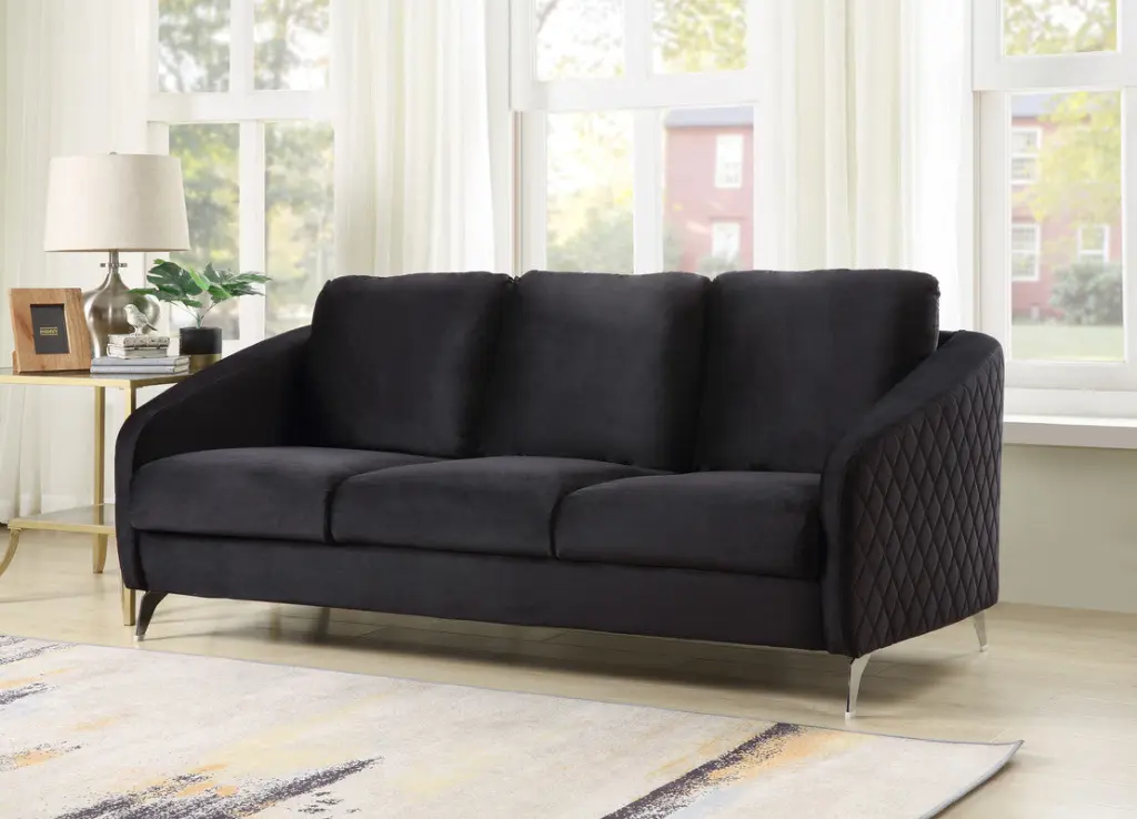 Sofia 77.5" Black Velvet Modern Stylish Sofa Couch Gray Velvet Upholstery lilola home