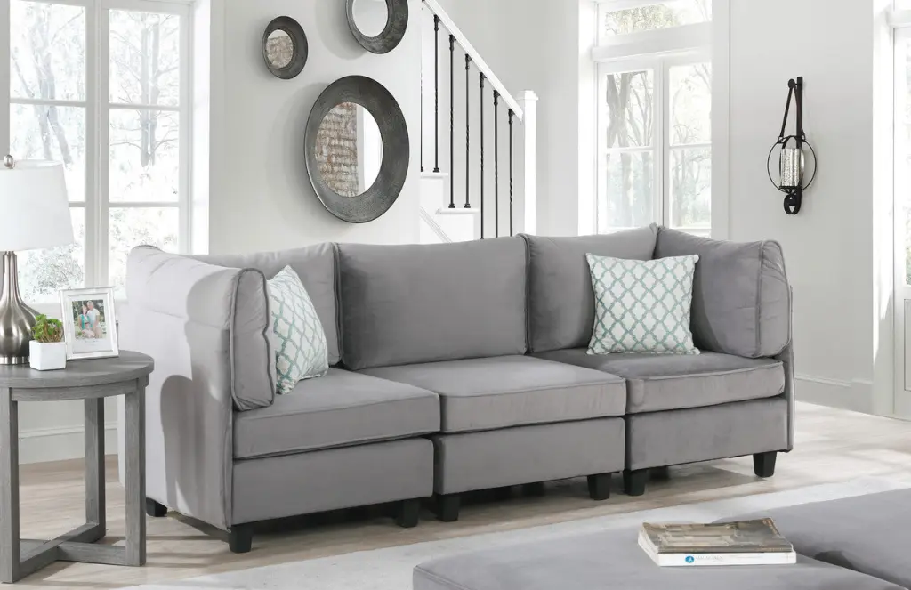 Zelmira 90 Inch Gray Velvet 3 Piece Sofa Set lilola home
