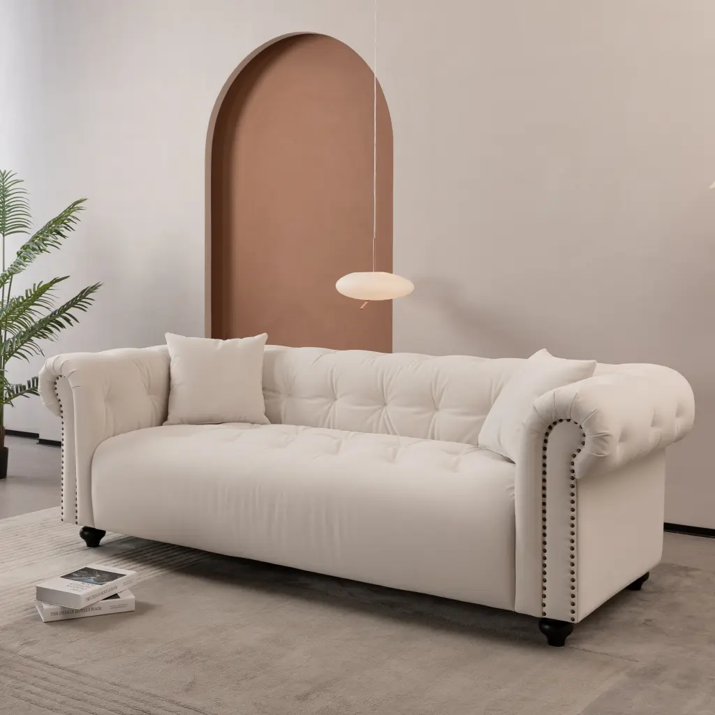 Wks12 Vintage Medieval Style Sofa White Complete Living Room Furniture Easy Assembly meetaking