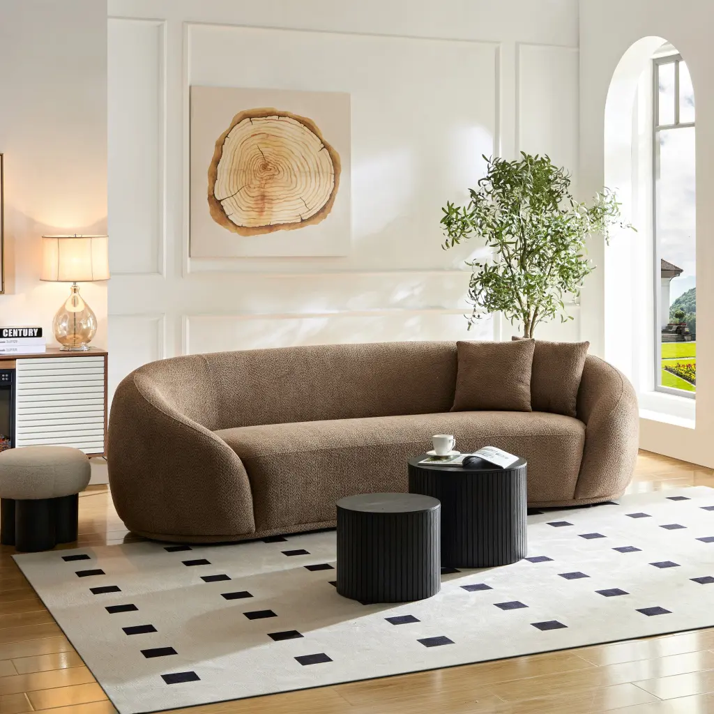 Wks1C Three Person Sofa Modern Half Moon Teddy Bear Fabric meetaking